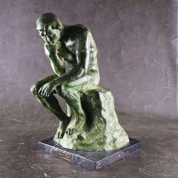 真作 WISH ロダン Auguste Rodin 考える人 ブロンズ 証明書付 高さ41cm 