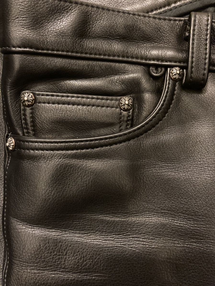 CHROME HEARTS クロムハーツ 美品 レザーパンツ 5POKET フレアニー カーフレザー 希少 SIZE 30 パンツ レザー_画像4