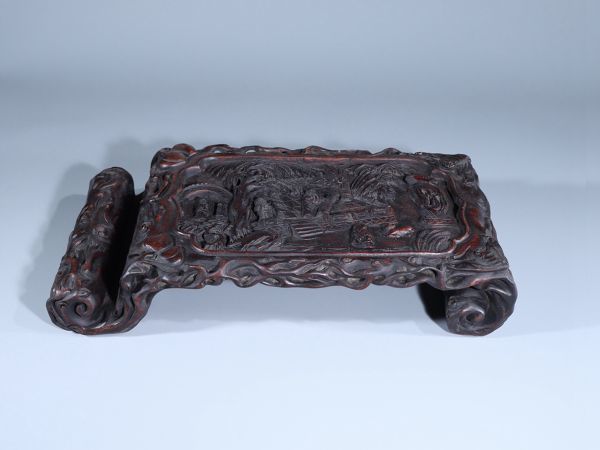 【瓏】老沈香の木彫 文房墨床 清時代 極細工 手彫り 置物 擺件 中国古美術 蔵出