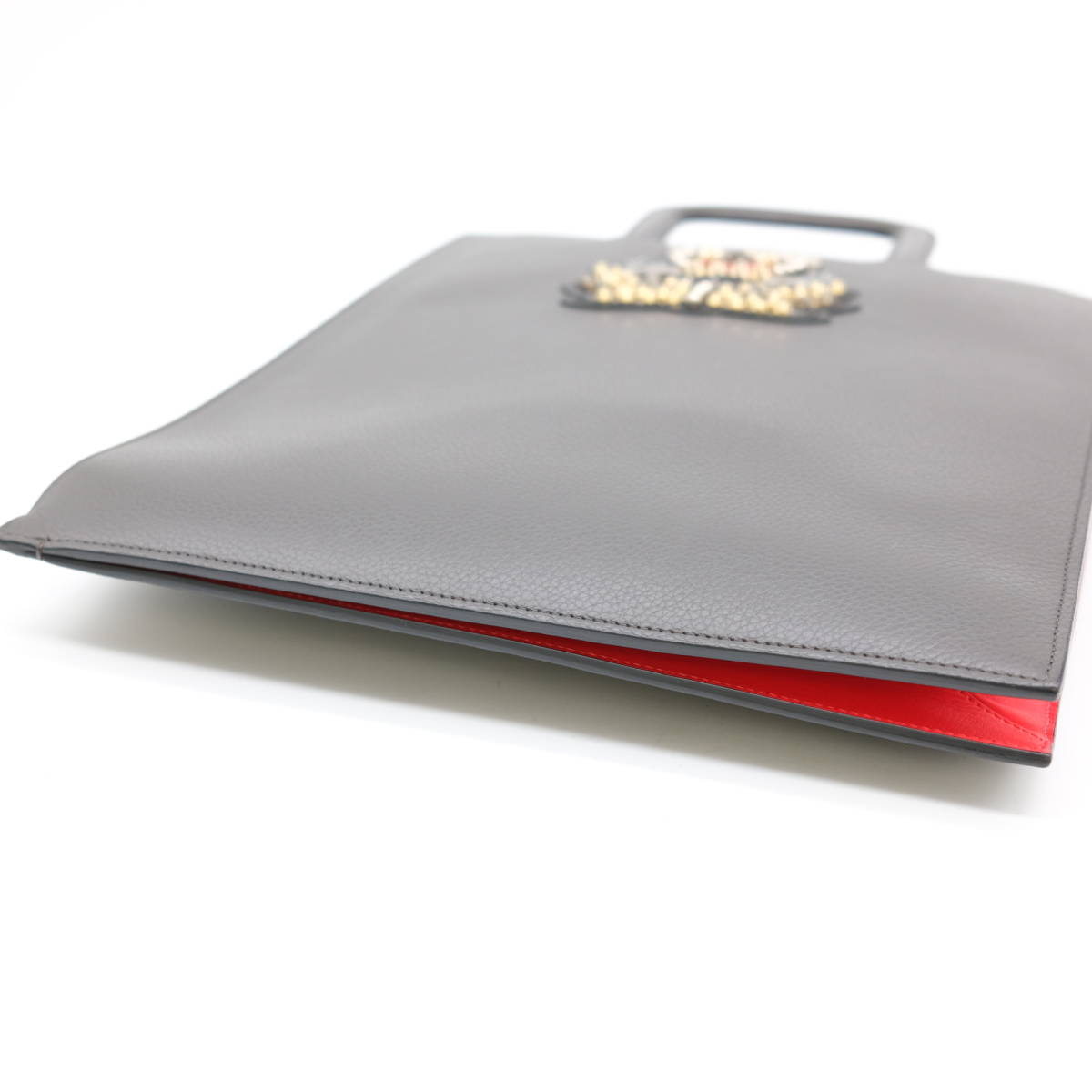 【お値下げ】【美品】Christian Louboutin クリスチャンルブタン トリックトラック ハンドバッグ 書類 クラッチ グレー レッド 1175038