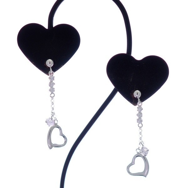  earrings K10 white gold Heart design long earrings Cubic Zirconia CZ 10 gold K10WG