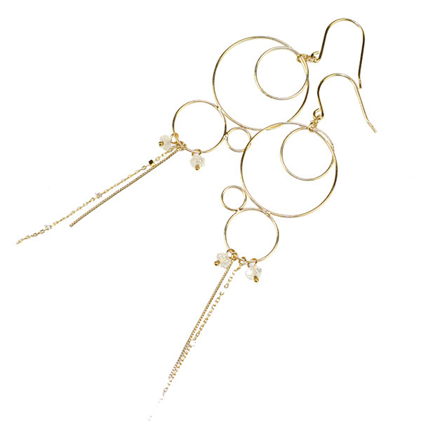  длинные серьги K10YG желтое золото лунный камень Circle дизайн цепь крюк обе уголок для женский ювелирные изделия 