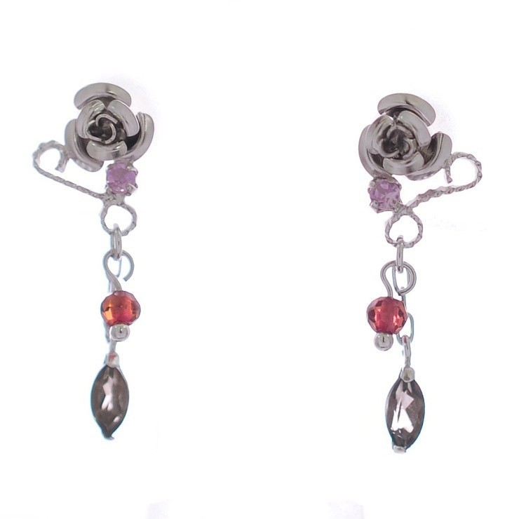  earrings K10 white gold rose design earrings garnet Cubic Zirconia rose CZ 10 gold K10WG