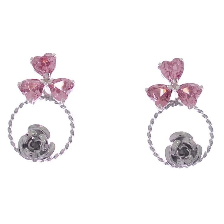  earrings K10 white gold rose design earrings pink Cubic Zirconia CZ 10 gold K10WG