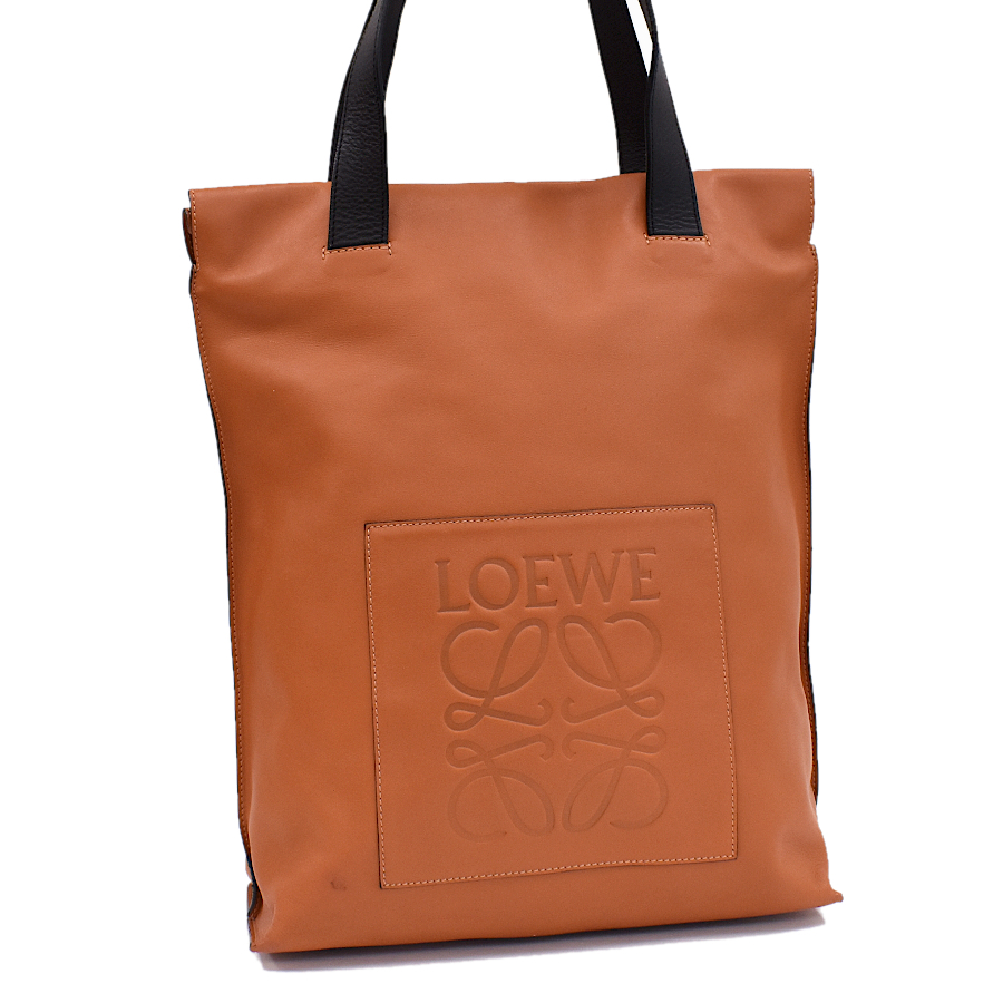 1点限定 ロエベ ショッパー トートバッグ アナグラム ロゴ レザー ブラウン LOEWE Shopper Bag