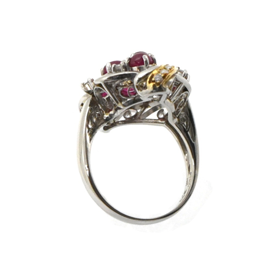 リング 18K プラチナ900 Pt900 ダイヤモンド ルビー ダイヤ0.18ct