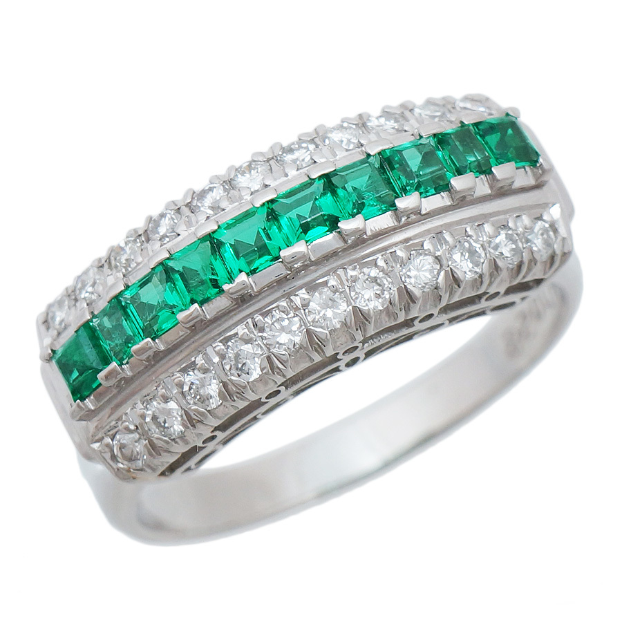 お歳暮・冬ギフト特集2024 リング プラチナ900 エメラルド 0.35ct ダイヤモンド 0.28ct 13号 鑑別書付き ジュエリー プラチナ台
