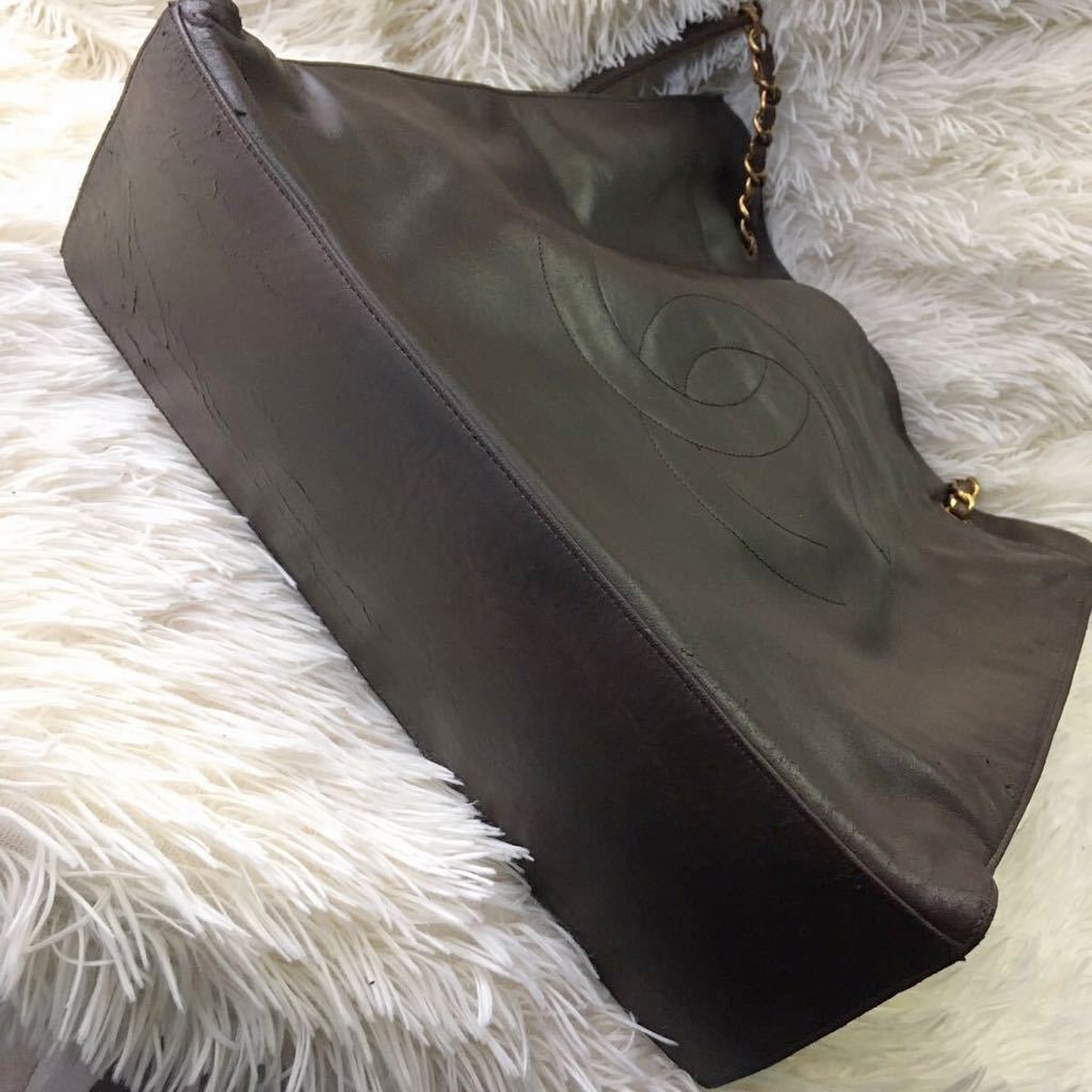 CHANEL/シャネル■デカココCCマーク チェーンショルダートートバッグ ビンテージ■茶*シリアルシール、Gカード、保存袋付_画像3