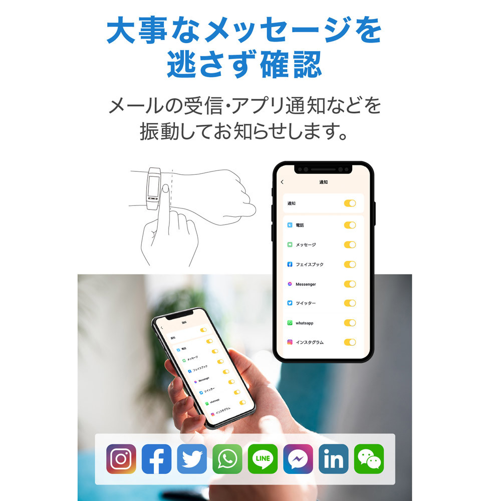 スマートウォッチ 着信通知 運動記録 多機能 腕時計 iPhone Android対応 グリーンハウス GH-SMWB-BK/1134/送料無料メール便_画像6