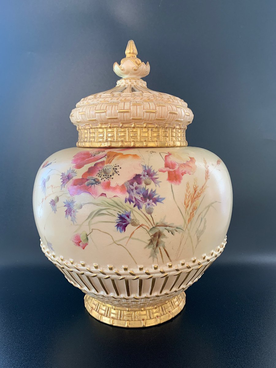 [ супер редкий! американский прямой импорт!] Royal Worcester античный 1893 год производства 129 год пересечь! brush слоновая кость . pot 