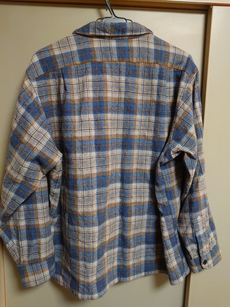 70s PENDLETONペンドルトン オープンカラーXL USA製 フランネルシャツ 