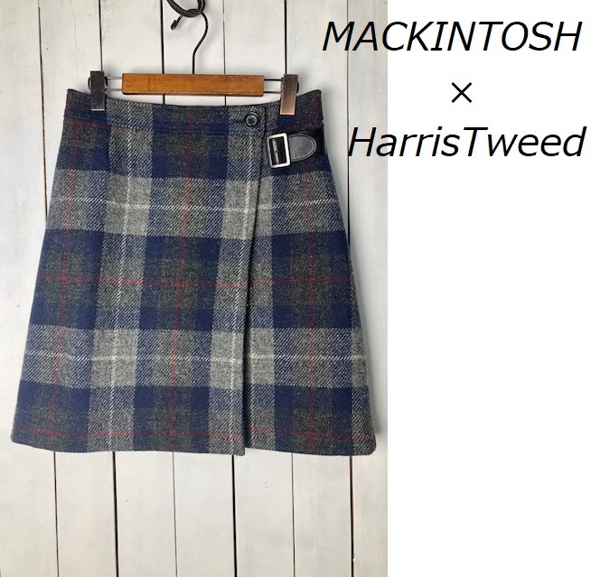 MACKINTOSH×HarrisTweed ツイードウールラップミニスカート 38 ハリスツイード マッキントッシュ フィロソフィー 厚手 三陽商会 ●252_画像1