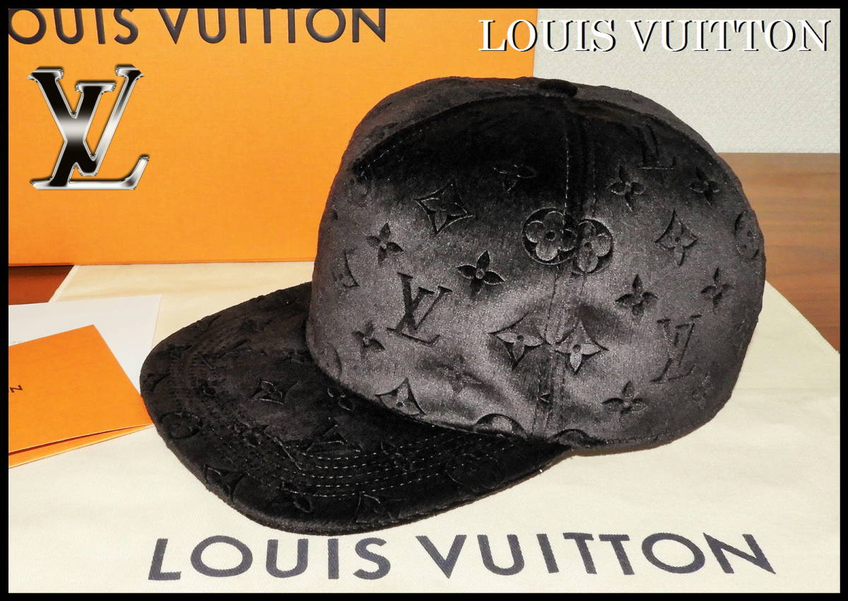 即完売 LOUIS VUITTON ベルベット キャップ ルイヴィトン ベロア メンズ モノグラム ブラック ノワール 黒 60 レザー 帽子 激レア