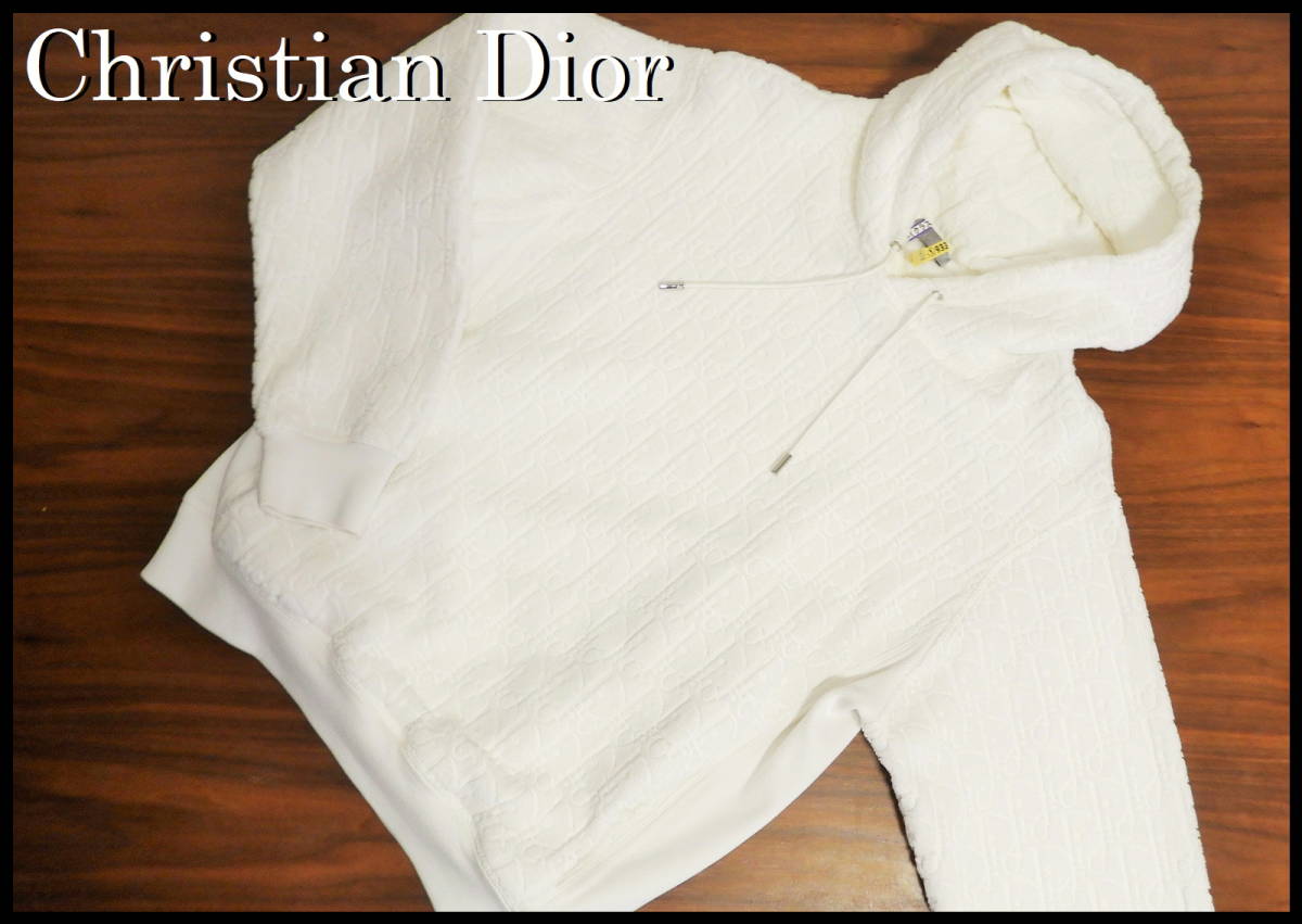 国内正規品 Christsian Dior スウェットパーカー クリスチャンディオール ホワイト オブリーク 白 マルチロゴ メンズ M ジャケット