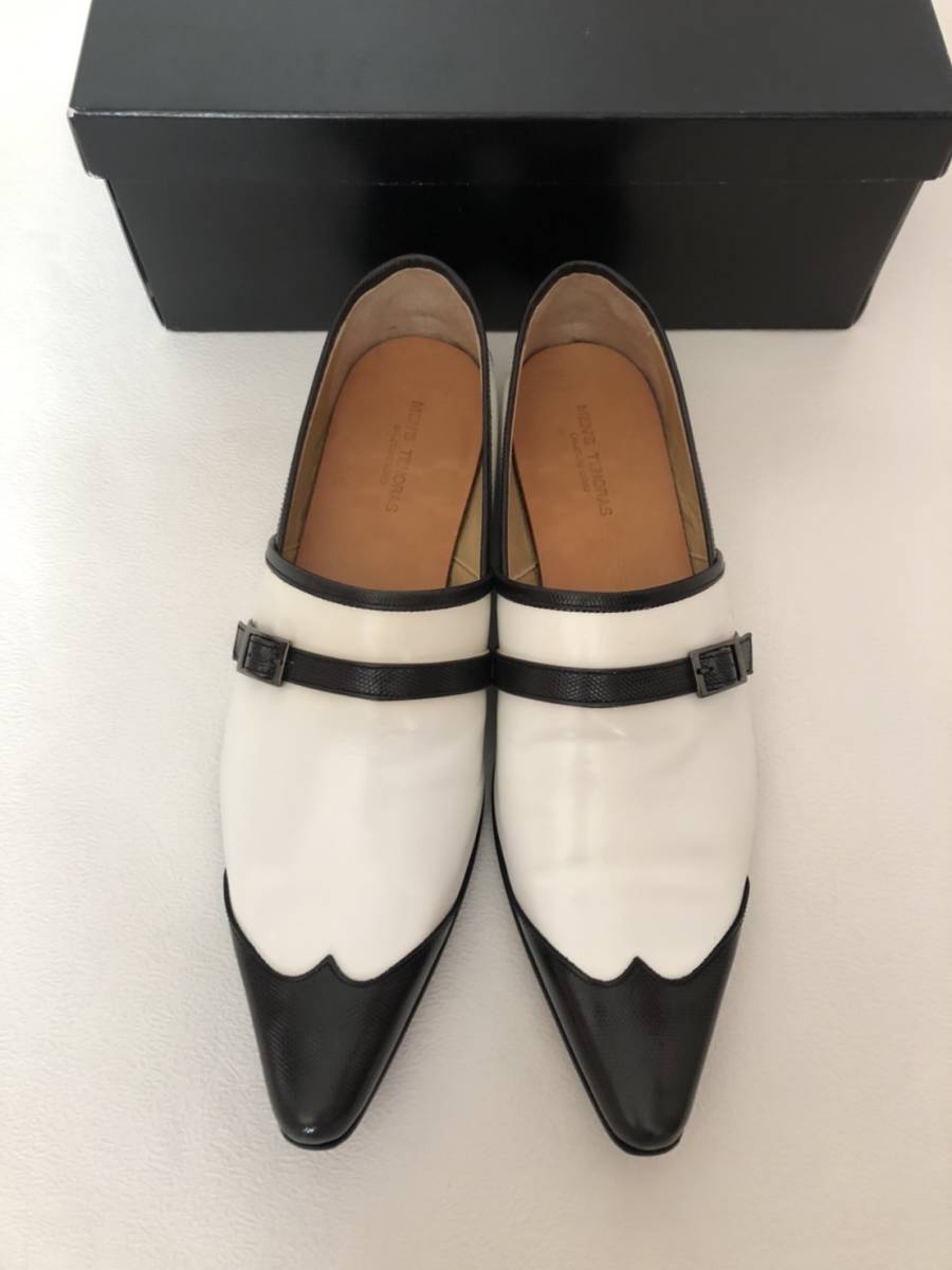[ новый товар не использовался, стандартный товар ] MEN\'S TENORAS мужской ti Nora s кожа белый чёрный комбинированный обувь классический туфли без застежки размер 27 простой упаковка 