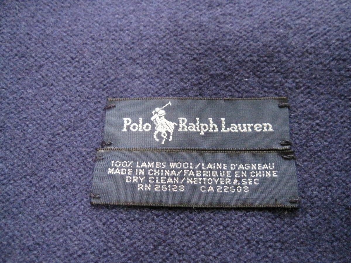 使用少ないキレイ POLO RALPH LAUREN ポロ ラルフローレン マフラー 濃いブルー/エンジ/濃いグリーン 全長211cm 幅18cm ラムウール100_画像3