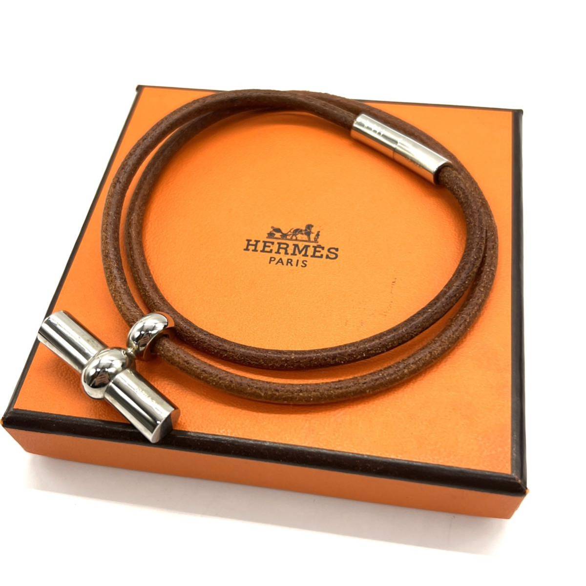 好評日本製 HERMES レザー ネックレス チョーカー ブラウン系【中古