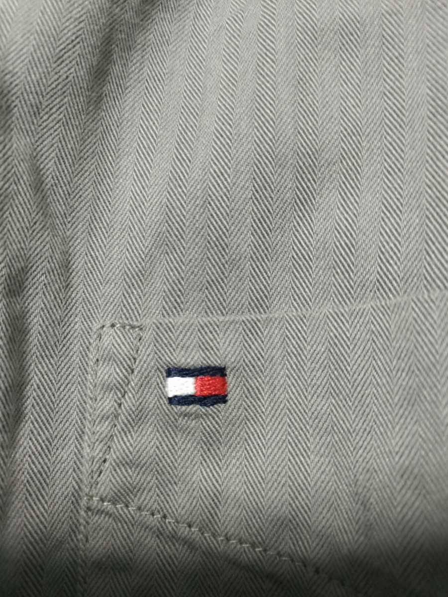 TommyHilfiger トミーヒルフィガー ボタンダウン コットン長袖シャツ 胸ロゴ刺繍 メンズＳ グレー_画像3