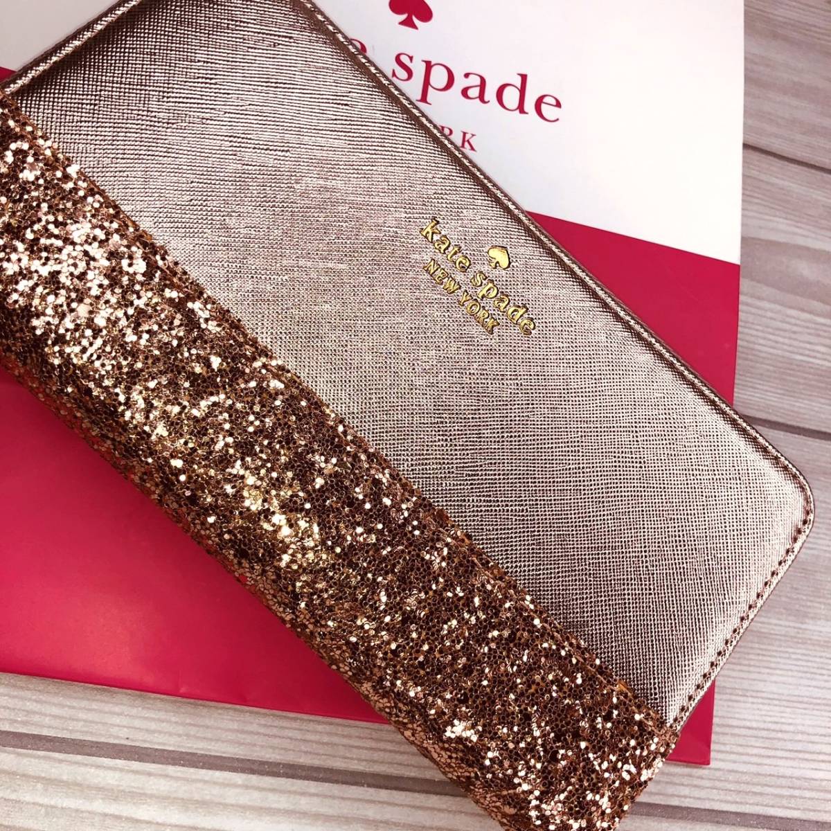 ケイトスペード KATE SPADE 長財布 wlru5217 PINK GOLD(キラキラ ケイトスペード KATE SPADE 長財布 wlru5217 PINK GOLD(キラキラ