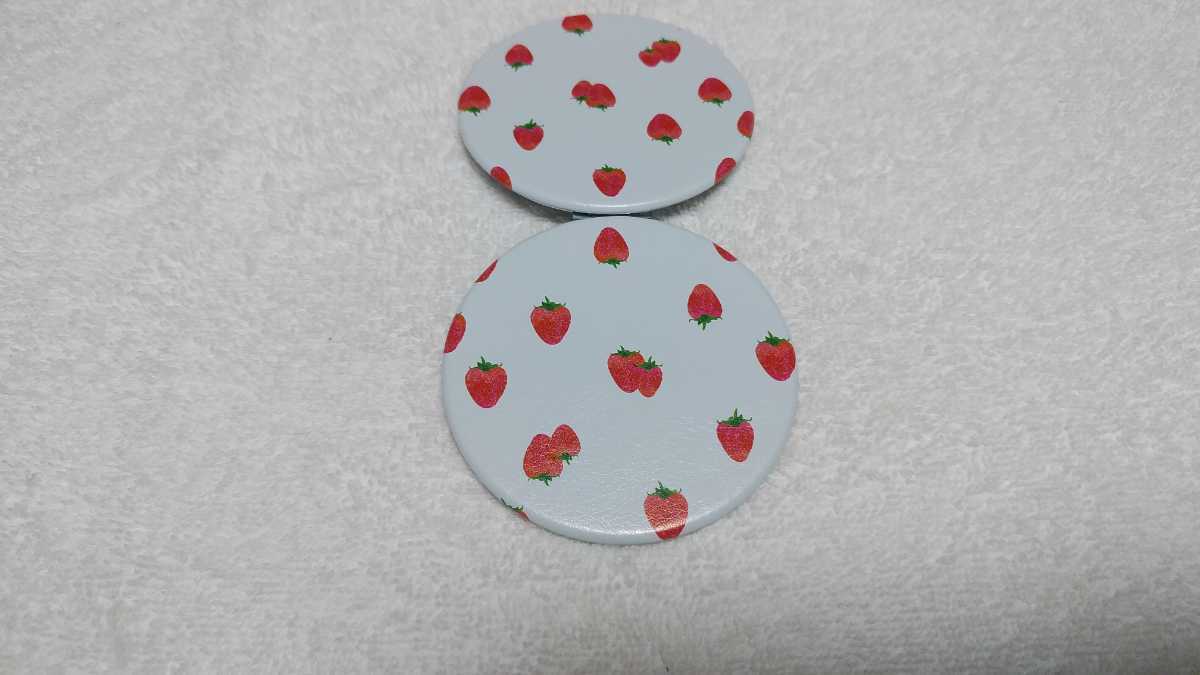 A&#10084; pretty strawberry pattern blue round compact mirror! new goods unused postage 180 jpy ~