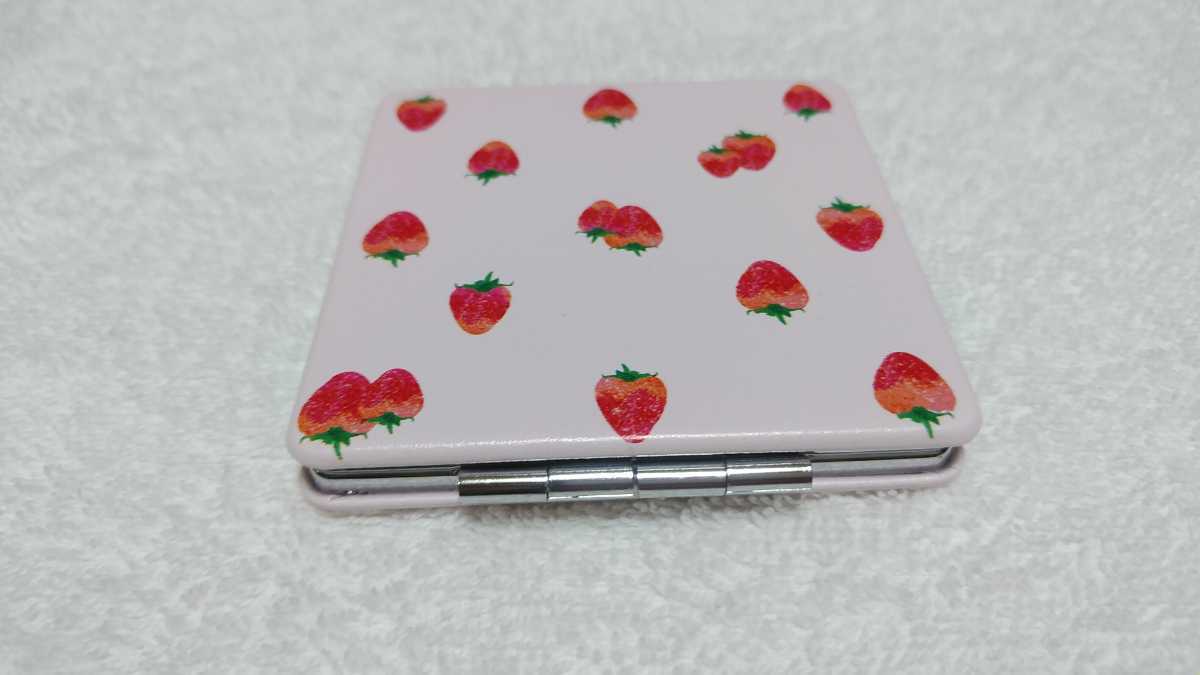 B&#10084; pretty strawberry pattern pink square type compact mirror! new goods unused postage 180 jpy ~