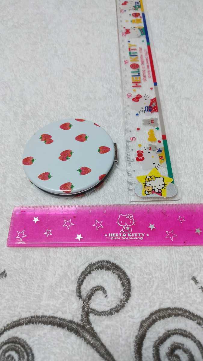 A&#10084; pretty strawberry pattern blue round compact mirror! new goods unused postage 180 jpy ~