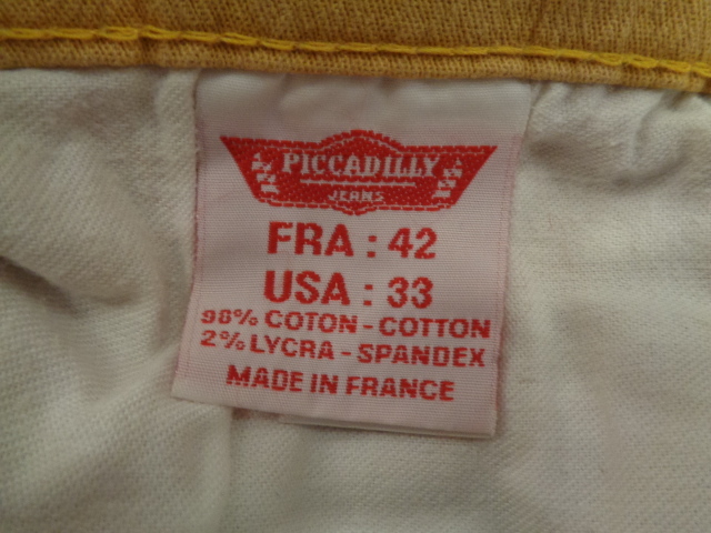 322◆PICCADILLY JEANS カラーデニムパンツ フランス製◆ピカデリー ジーンズ マスタード FRA:42 USA:33 ストレッチ スリム レディース 4L _画像8