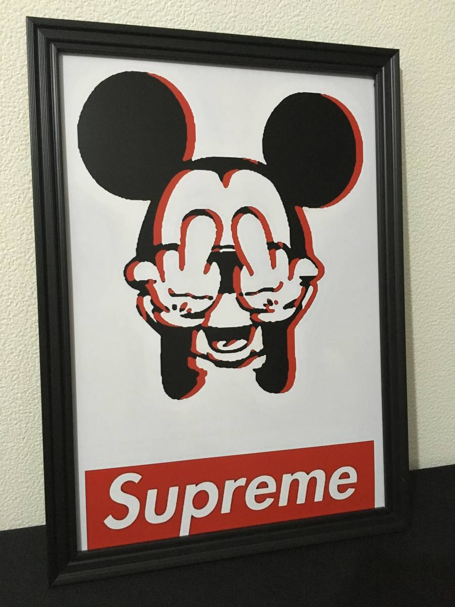 25(送料185円)supreme シュプリーム Disney ミッキー インテリア オマージュ パロディ ポップアート ポスター A4 額付きの画像1