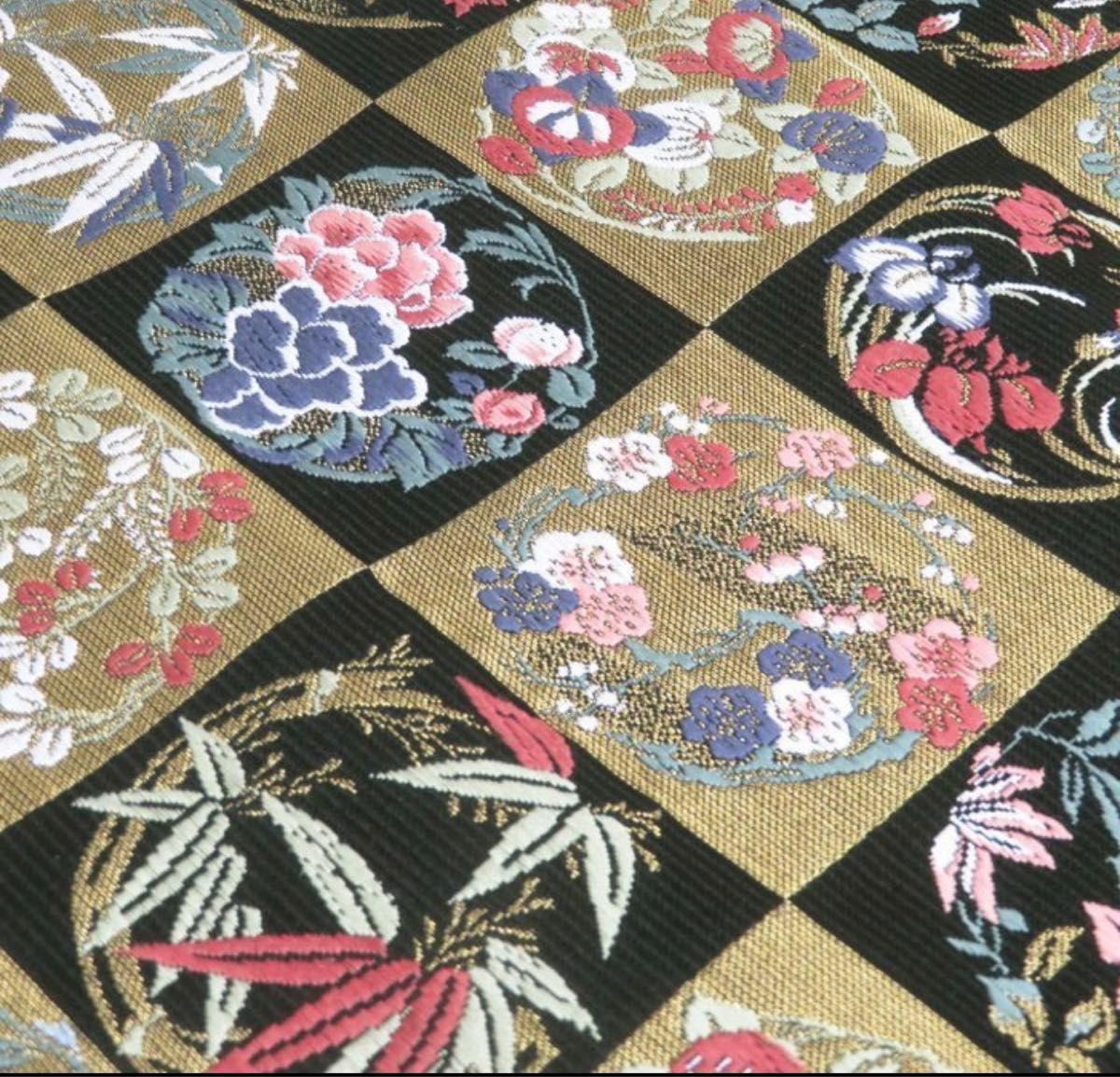 西陣織 市松取四季花の丸 正絹 袋帯-