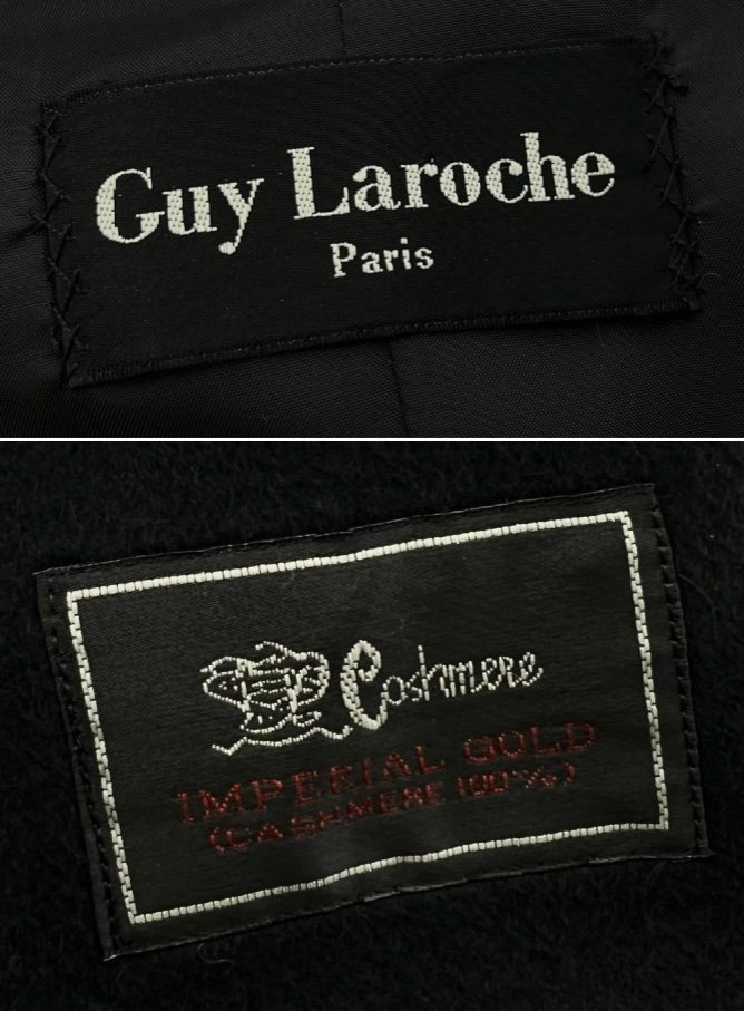 Guy Laroche ギラロッシュ 大同毛織社製 インペリアルゴールド生地使用 レッキス ファー カシミヤ 100% Aライン ロング コート FREE 黒_画像8