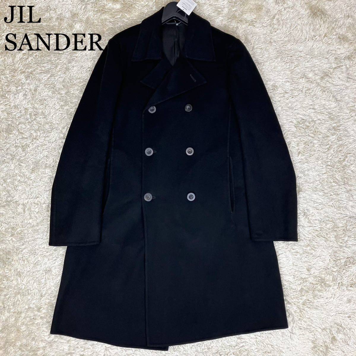 JIL SANDER ジルサンダー 極上カシミヤ チェスターコート ロングコート ブラック 黒 ダブルブレスト ダブルボタン 48サイズ メンズ 美品