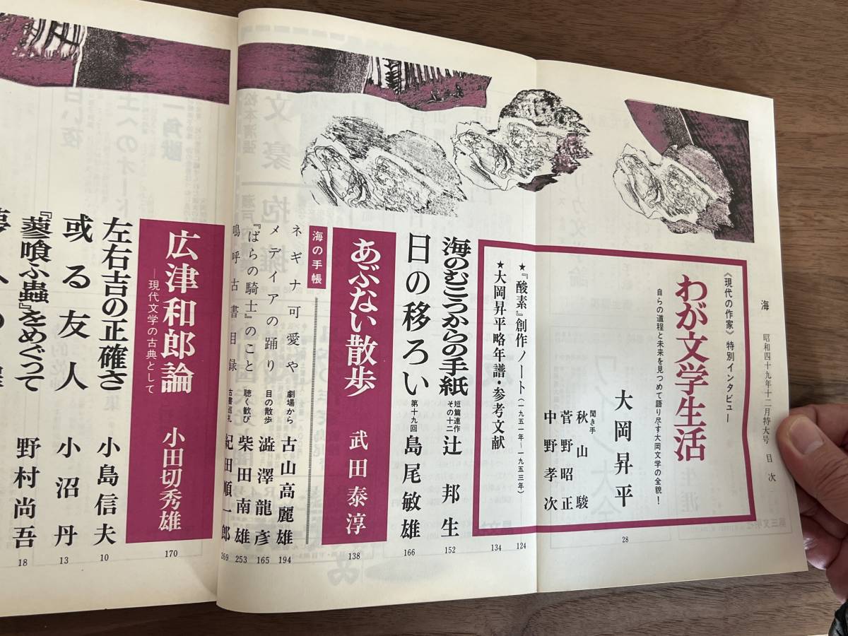 【送料180円】文芸雑誌 海 中央公論社 昭和49年1974年12月号 特別インタビュー 大岡昇平/秋山駿 菅野昭正 中野孝次/武田泰淳 小田切秀雄_画像2