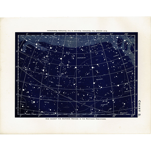 【天文学】 天体図 アンドロメダ座、ペガサス座、牡羊座、うお座など 1890年 イギリス アンティーク プリント | 0083_画像1
