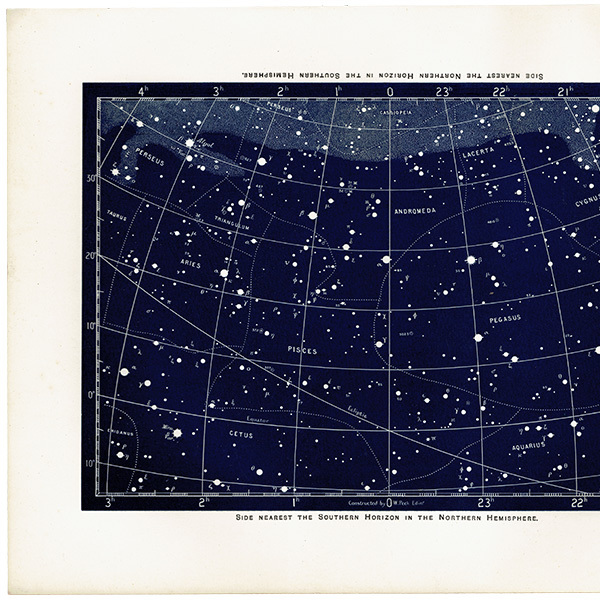 【天文学】 天体図 アンドロメダ座、ペガサス座、牡羊座、うお座など 1890年 イギリス アンティーク プリント | 0083_画像2