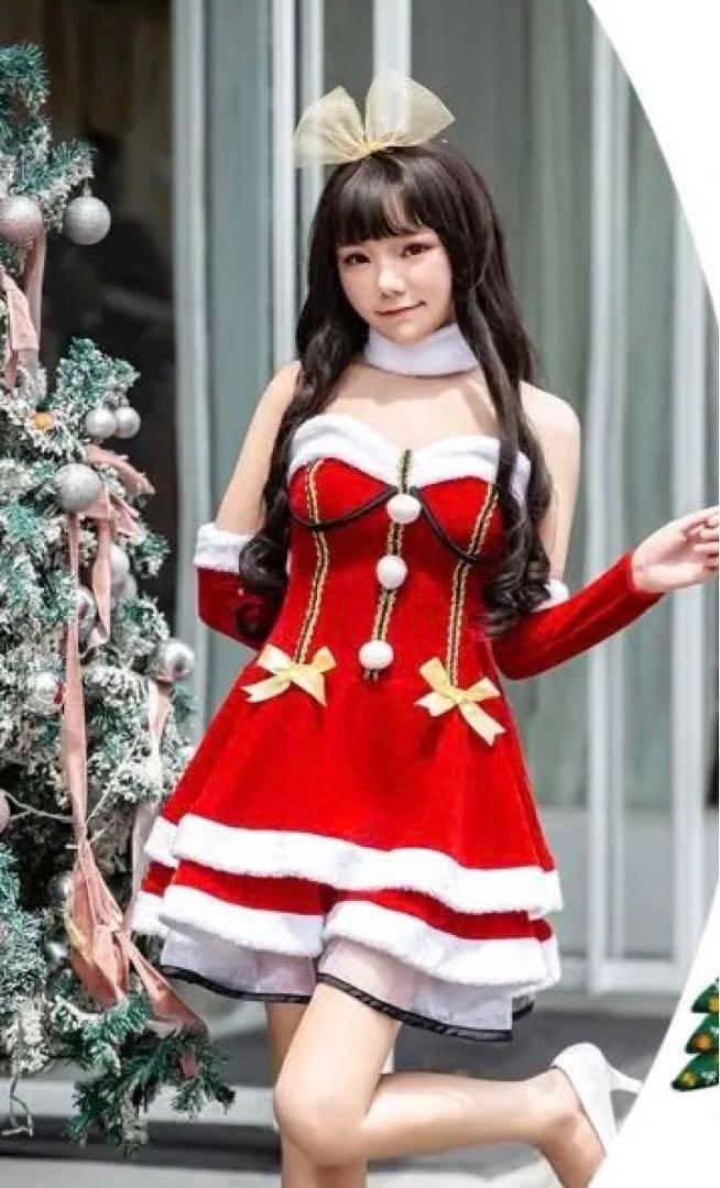 クリスマスコスプレ衣装　サンタさんコスプレ　可愛いワンピース　パーティ衣装セット