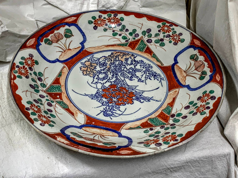 今月限定/特別大特価 前畑陶器 庫山窯 赤絵 大皿 桐箱付き 色絵 和