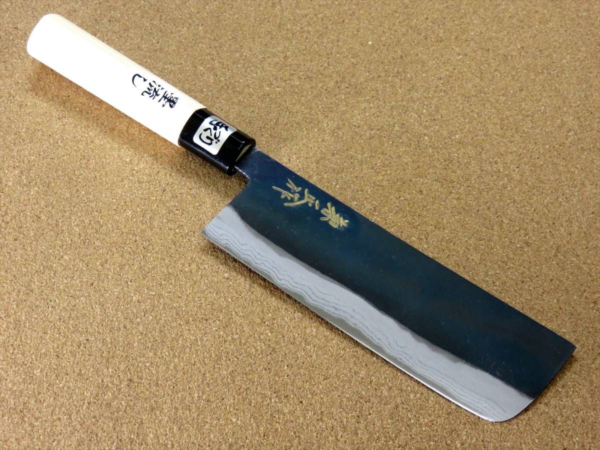 関の刃物 菜切包丁 16.5cm (165mm) 金銘 兼正作 白鋼 2号 多層鋼 黒流し黒打 口金付き 家庭用 野菜切り 両刃包丁 大根のかつらむき 日本製