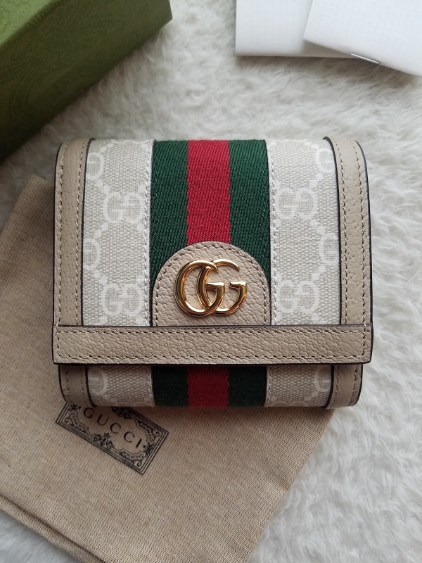 新品 GUCCI グッチ Ophidia オフィディア 2つ折り財布 Beige/White