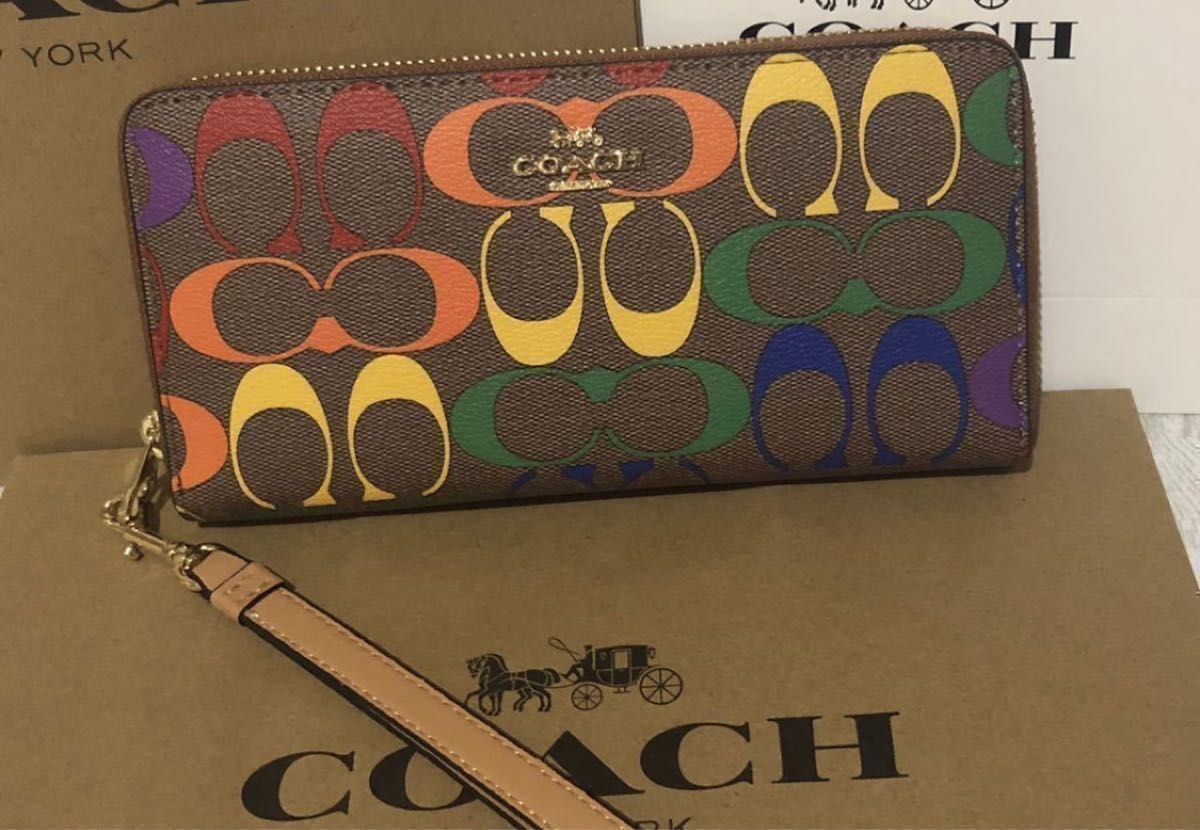 COACH *コーチ長財布 *レインボーマルチカラーシグネチャーメンズ