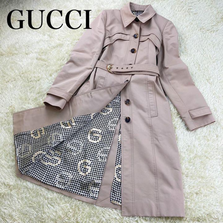 ☆定価30万☆GUCCI グッチ トレンチコート 裏地総シルク＆G柄＆千鳥格