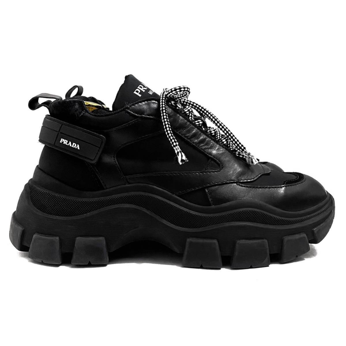 代購代標第一品牌－樂淘letao－PRADA プラダ ペガサス ブロック スニーカー ブーツ レザー 本革 シューズ 靴 ブラック 黒 サイズ