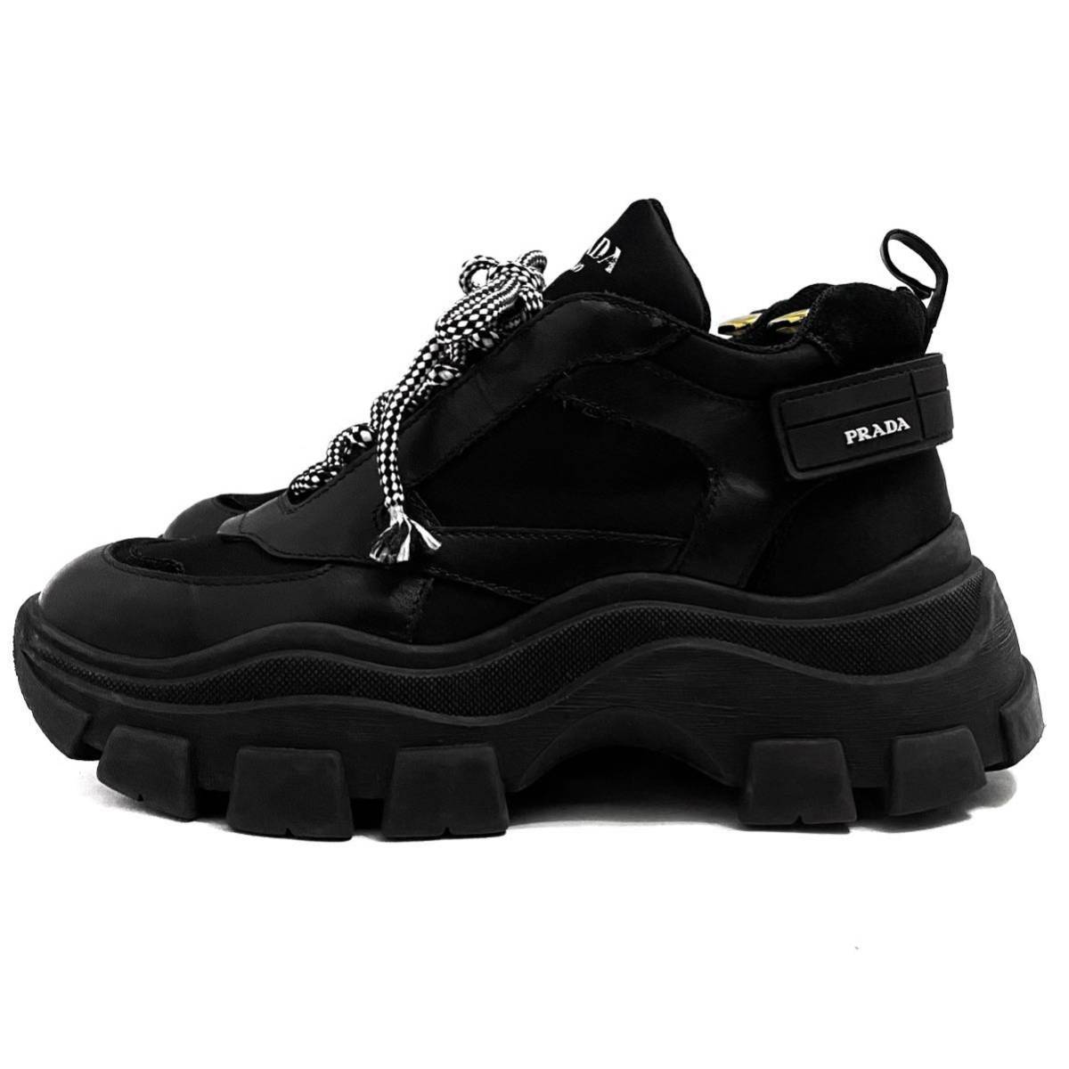PRADA プラダ ペガサス ブロック スニーカー ブーツ レザー 本革 シューズ 靴 ブラック 黒 サイズ 8 1/2 27.5cm前後 メンズ  正規品