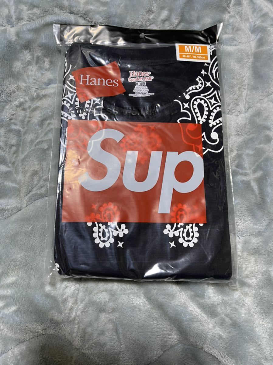 【新品未使用】 22AW 23 新品 Supreme シュプリーム HANES BANDANA TAGLESS TEE 2 pack ヘインズ Tシャツ カットソー BLACK M バンダナ_画像2