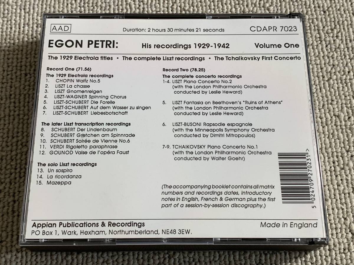 輸入盤 APR 2枚組 エゴン・ペトリ 録音集第1巻 1929－1942 リスト ピアノ協奏曲第2番 チャイコフスキー ピアノ協奏曲第1番 Egon Petri_画像2