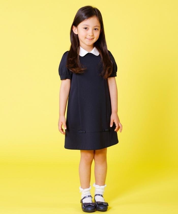 99 new goods Y16500 Kumikyoku kumikyoku 140cm collar attaching formal ceremony short sleeves One-piece for children girl dark blue navy white k Miki .k