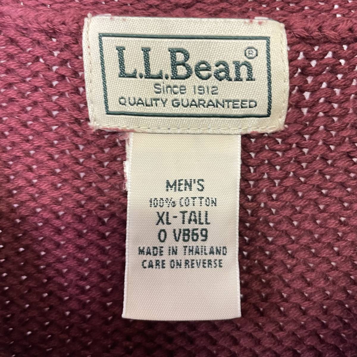 90s タイ製 L.L.Bean ロールネック コットン ニット セーター XL-TALL ビッグサイズ エンジ エルエルビーン 00s 古着 オールド ビンテージ_画像3