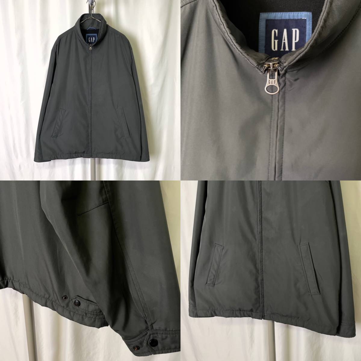 00s 香港製 GAP ミニマル ジャケット L ビッグサイズ グレー フリース ハイネック オールド ギャップ 80s 90s 古着 ビンテージ_画像4