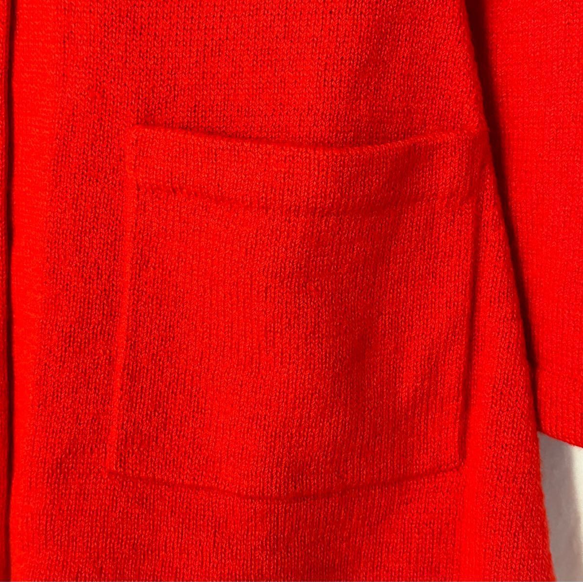 昭和レトロ　パンツスーツ　ニットセーター　カーディガン　ジャケット　パンツ　レッド　機械編みハンドメイド