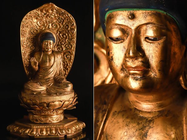 Yahoo!オークション - 【流】仏教美術 時代木彫鍍金玉眼阿弥陀如来像