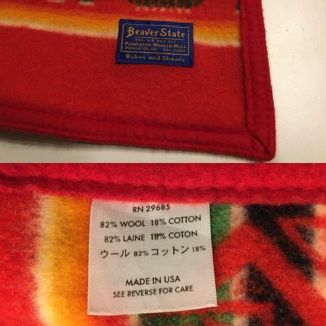 希少！90s PENDLETON Beaver State ビンテージ ネイティブ柄 ブランケット USA製 米国製 アメリカ製 キャンプ 車中泊 赤 red ペンドルトン_画像9